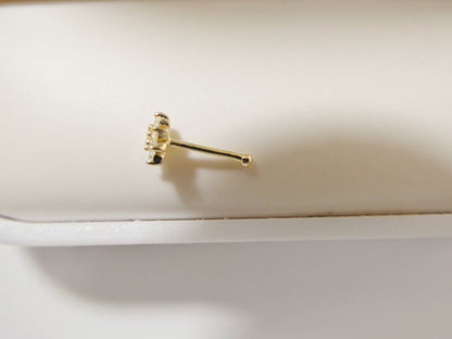 14k Real Solid Yellow Gold Full Stone Setting Flower Stud Nose Raing