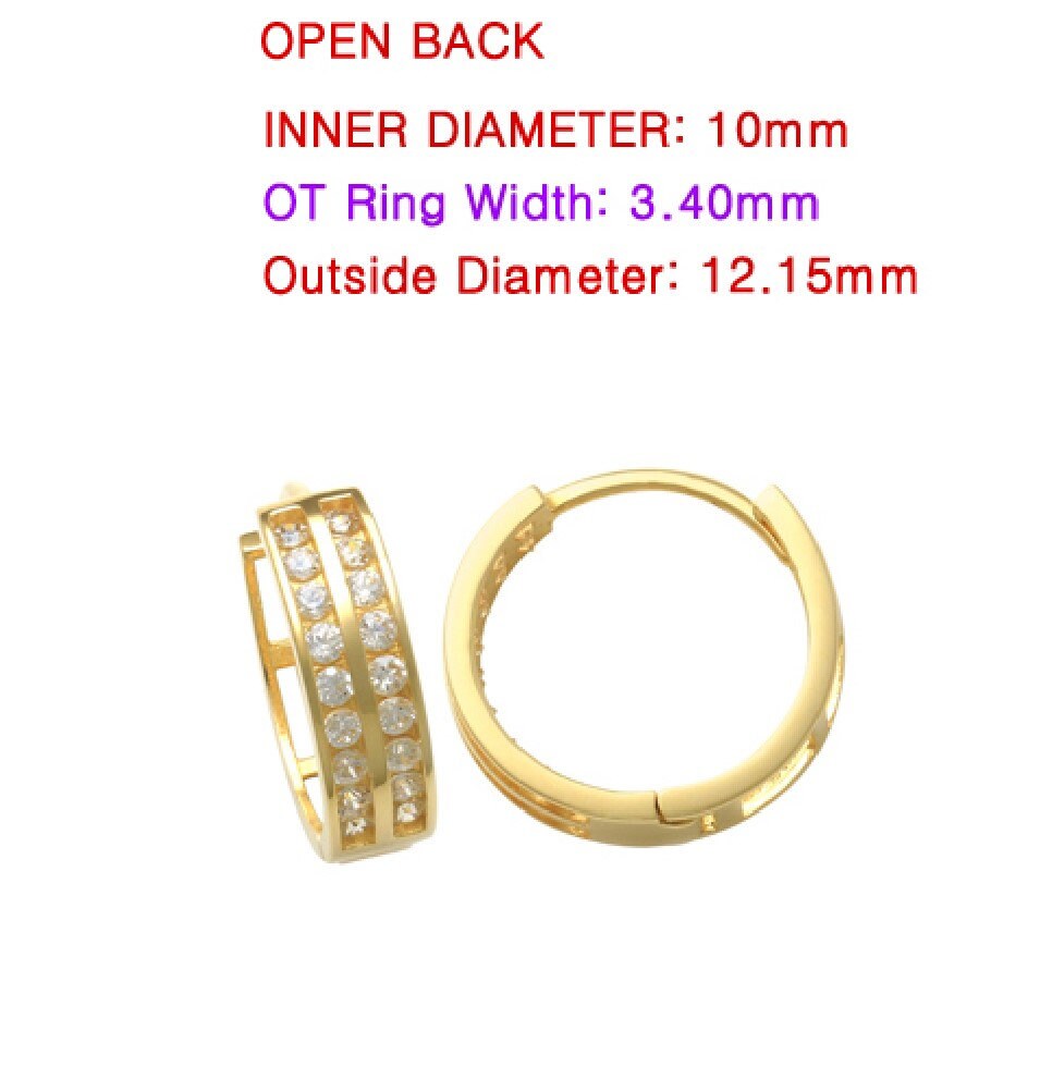 real 10k solid yellow gold cz two line earring / cartilage daith hoop huggie earrings