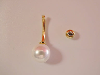 14k Real Solid Yellow Gold Freshwater Pearl Belly Button Ring Piercing