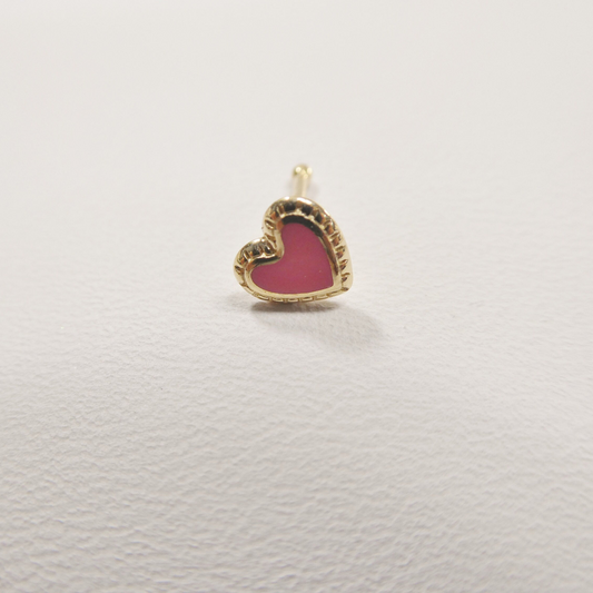 14k Real Solid Yellow Gold Heart Enamel Stud Nose Ring