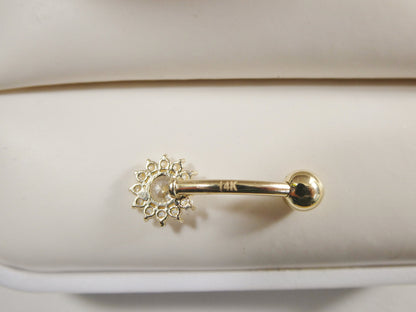 14k Real Solid Yellow Gold Flower Belly Button Ring piercing