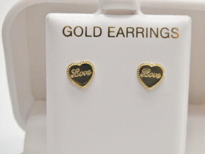 Real 10k Solid Yellow Gold Heart Love Push Post Earrings