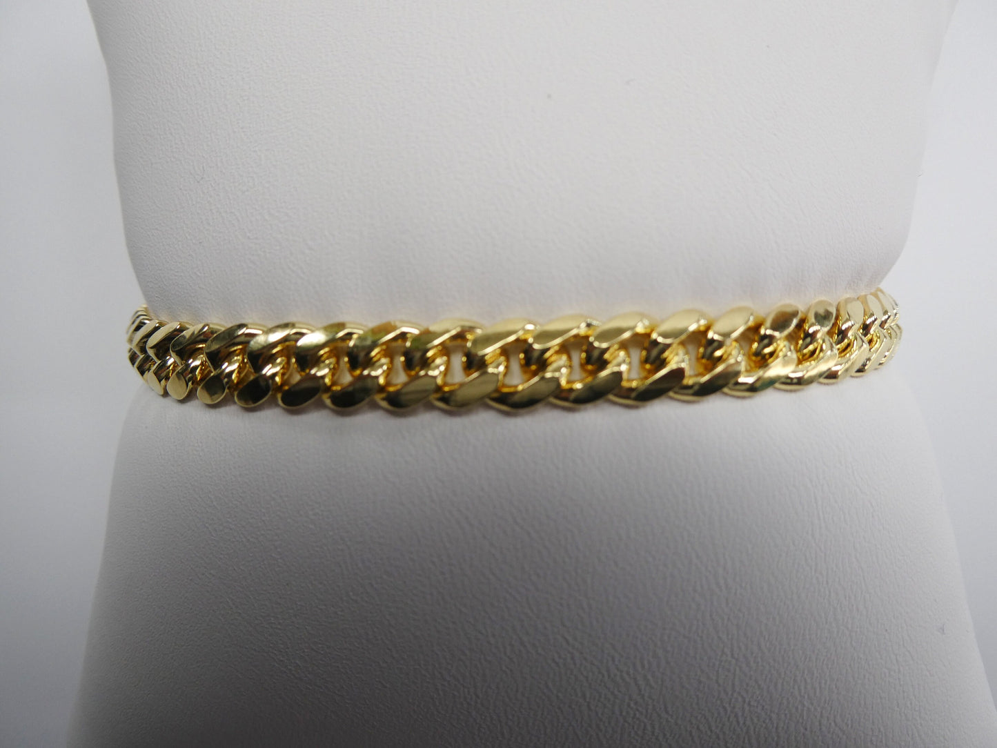 14k Gold Tone Miami Bracelet: Sterling Silver Box Clasp, 6mm