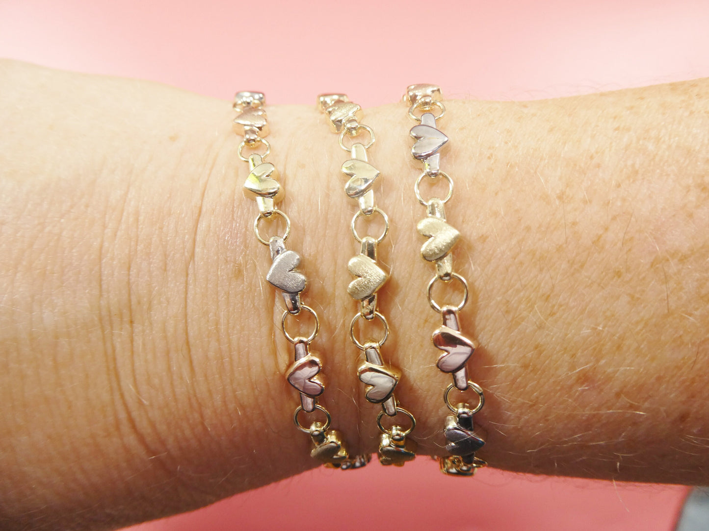 real 14k solid yellow gold 7 / 8 / inch heart ladies bracelet