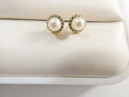 Real 10k Solid Yellow Gold Freshwater Cultured Pearl Screw Back Stud Earrings