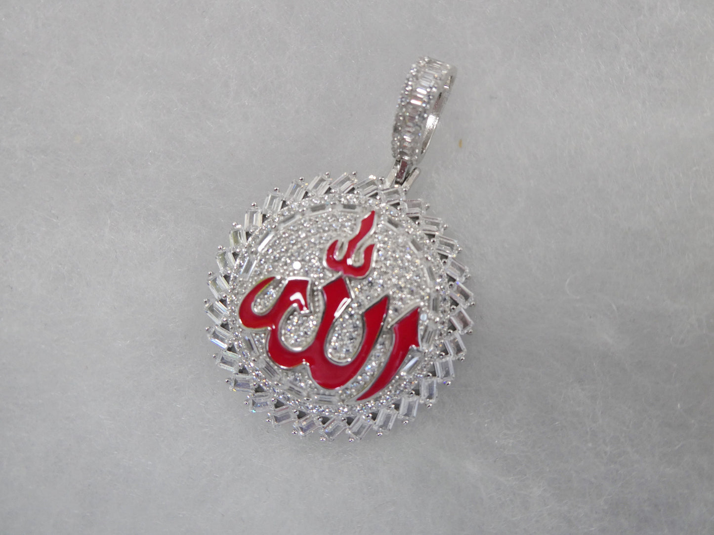 real 925 sterling silver large Muslim Allah pendent full ice stone charm