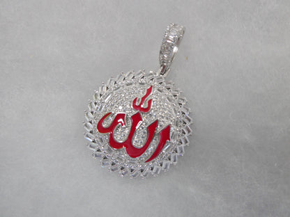 Real 925 Sterling Silver Large Muslim Allah Pendent Full Ice Stone Charm