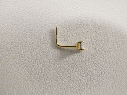 14k Real Solid Yellow Gold L SHAPE 2mm Square Stone Stud Nose Ring