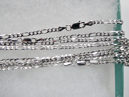 Real 925 Sterling Silver 2.8mm Italian Figaro Solid Chain Lobster Lock Clasp