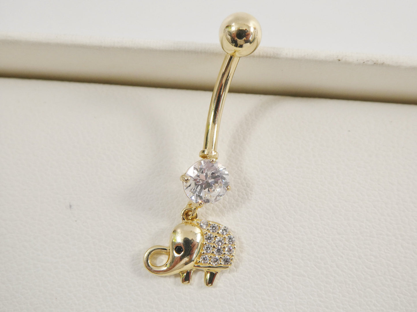 14k real solid yellow gold elephant dangling belly button ring piercing