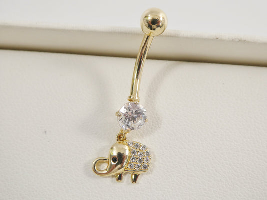 14k real solid yellow gold elephant dangling belly button ring piercing