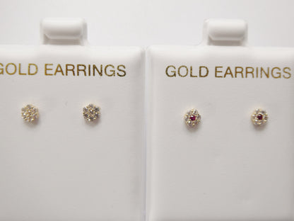 Real 10k Solid Yellow Gold Tiny Small Flower Push Post Stud Earrings