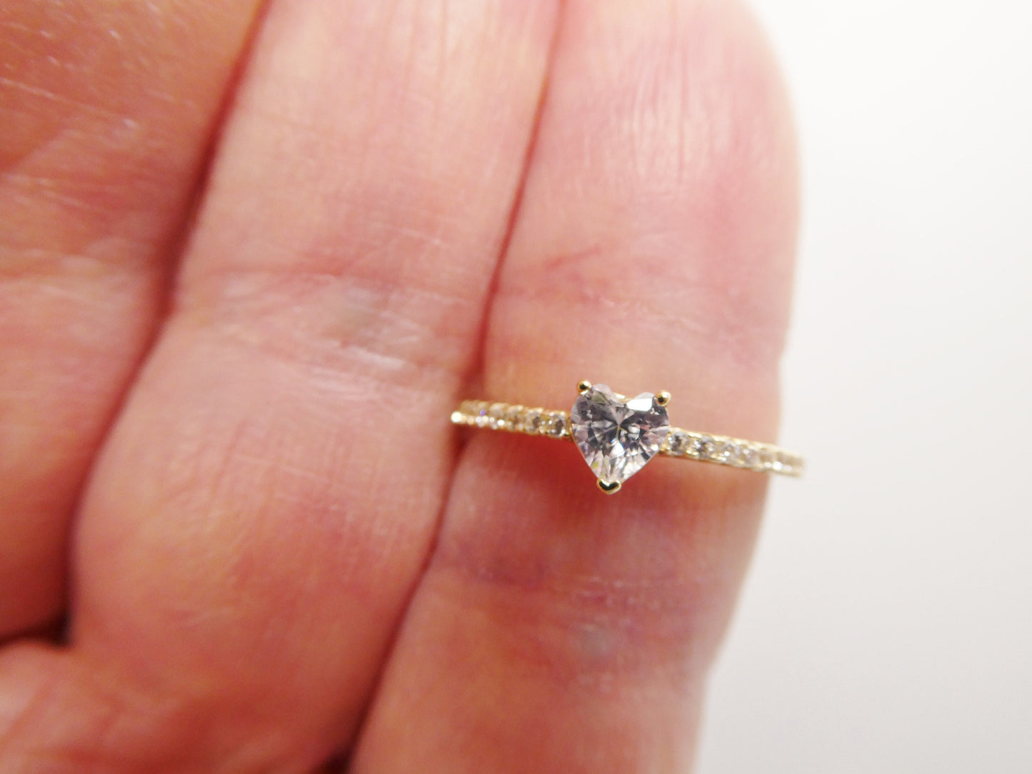 real 10k solid yellow gold women's heart stone ring