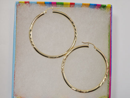 10k Real Solid Yellow Gold Diamond Cut Hoop Earring
