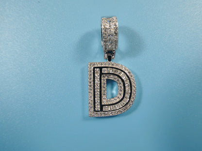 Real 925 Sterling Silver Baguette Initial Pendent With 18 Inch Small Miami Chain