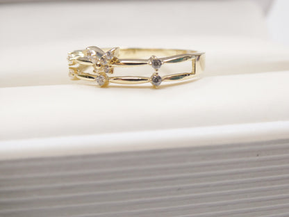 Real 10k Solid Yellow Gold Women's Classic Micro Pave Setting Ring