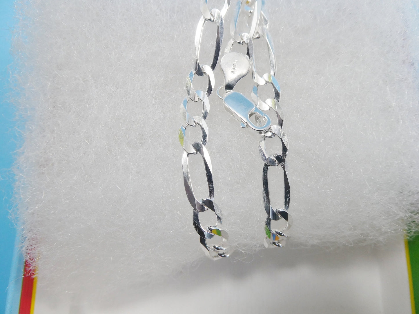 real 925 sterling silver 6.4mm Italian concave figaro solid chain lobster lock clasp