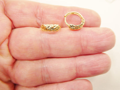 Real 10k Solid Yellow Gold Designer Hoop Huggie Earrings