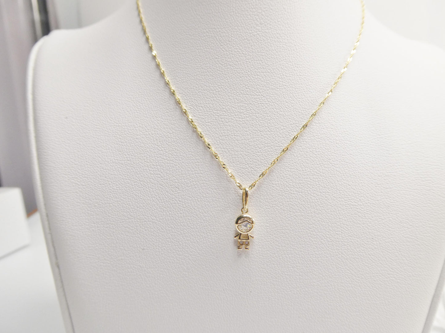 10k Yellow Gold Singapore Chain Necklace with boy girl Pendant