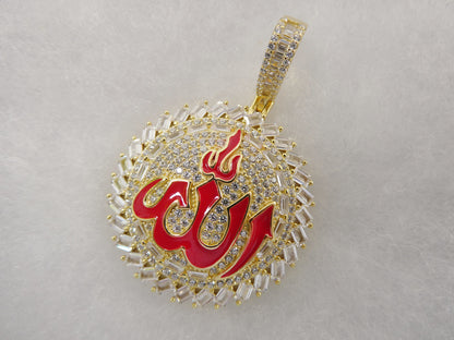 Real 925 Sterling Silver Large Muslim Allah Pendent Full Ice Stone Charm
