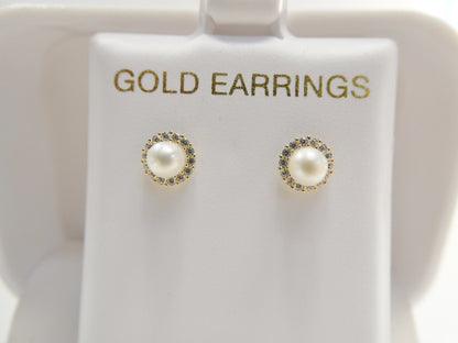 Real 10k Solid Yellow Gold Freshwater Cultured Pearl Screw Back Stud Earrings