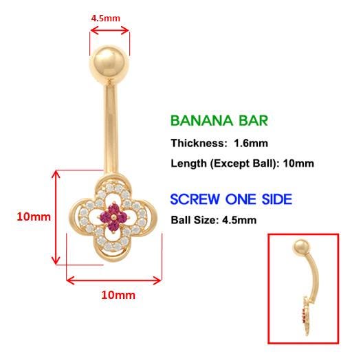 14k real solid yellow gold flower belly button ring piercing