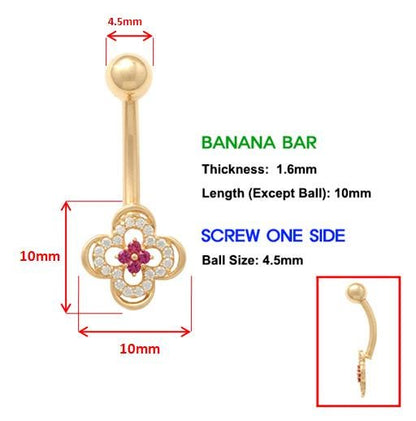 14k Real Solid Yellow Gold Flower Belly Button Ring Piercing