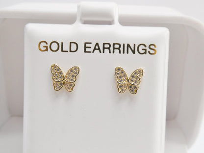 Real 10k Solid Yellow Gold Butterfly Screw Back Post Earrings