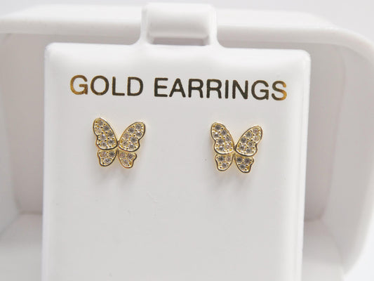 real 10k solid yellow gold butterfly screw back post earrings