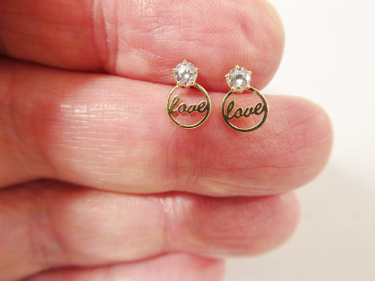 real 10k solid yellow gold script love letter stud earrings dainty