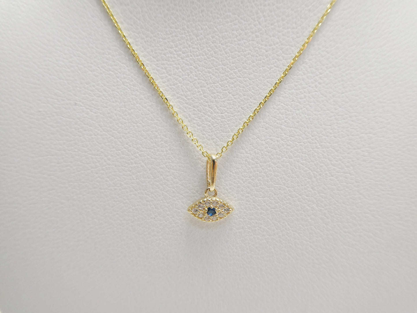 14k real solid yellow gold small evil eye pendent and cable necklace