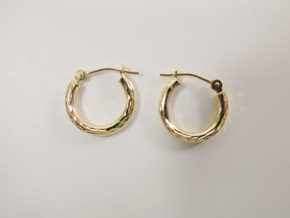 10k Real Solid Yellow Gold 2mm Tube Diamond Cut Hoop Earrings
