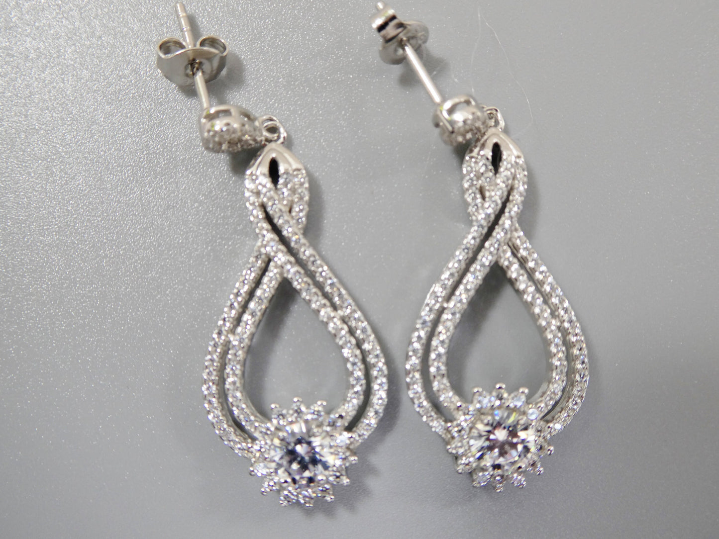 real 925 sterling silver micro pave setting 14k white gold color finish drop earrings