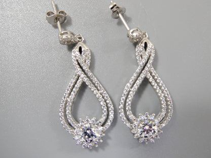 Real 925 Sterling Silver Micro Pave Setting 14k White Gold Color Finish Drop Earrings