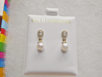 Real 10k Solid Yellow Gold Cultured Freshwater Pearl Push Post Earrings