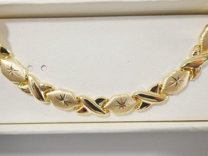 Real 925 Sterling Silver XOXO Hugs and Kisses Necklace 14k Yellow Gold Finish