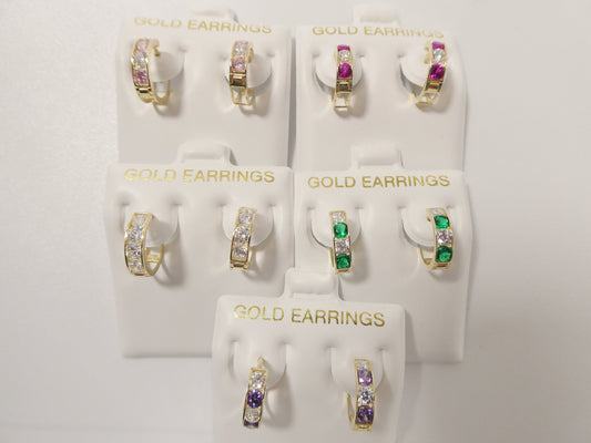 real 10k solid yellow gold color combination hoop huggie earring