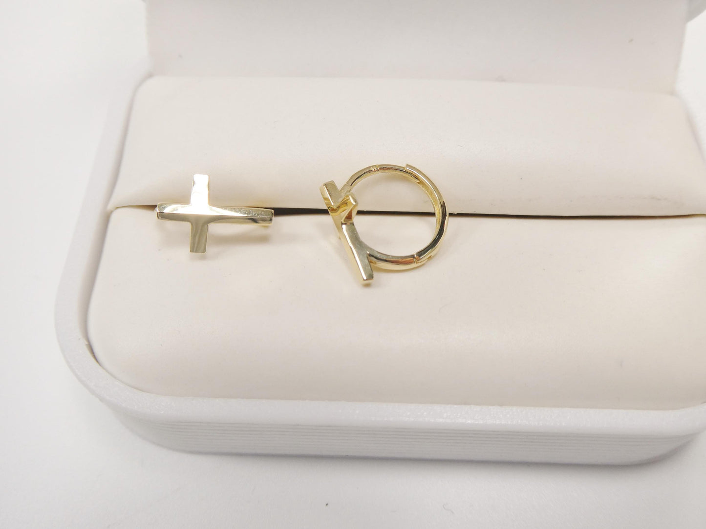 real 10k solid yellow gold cross hoop huggie earrings