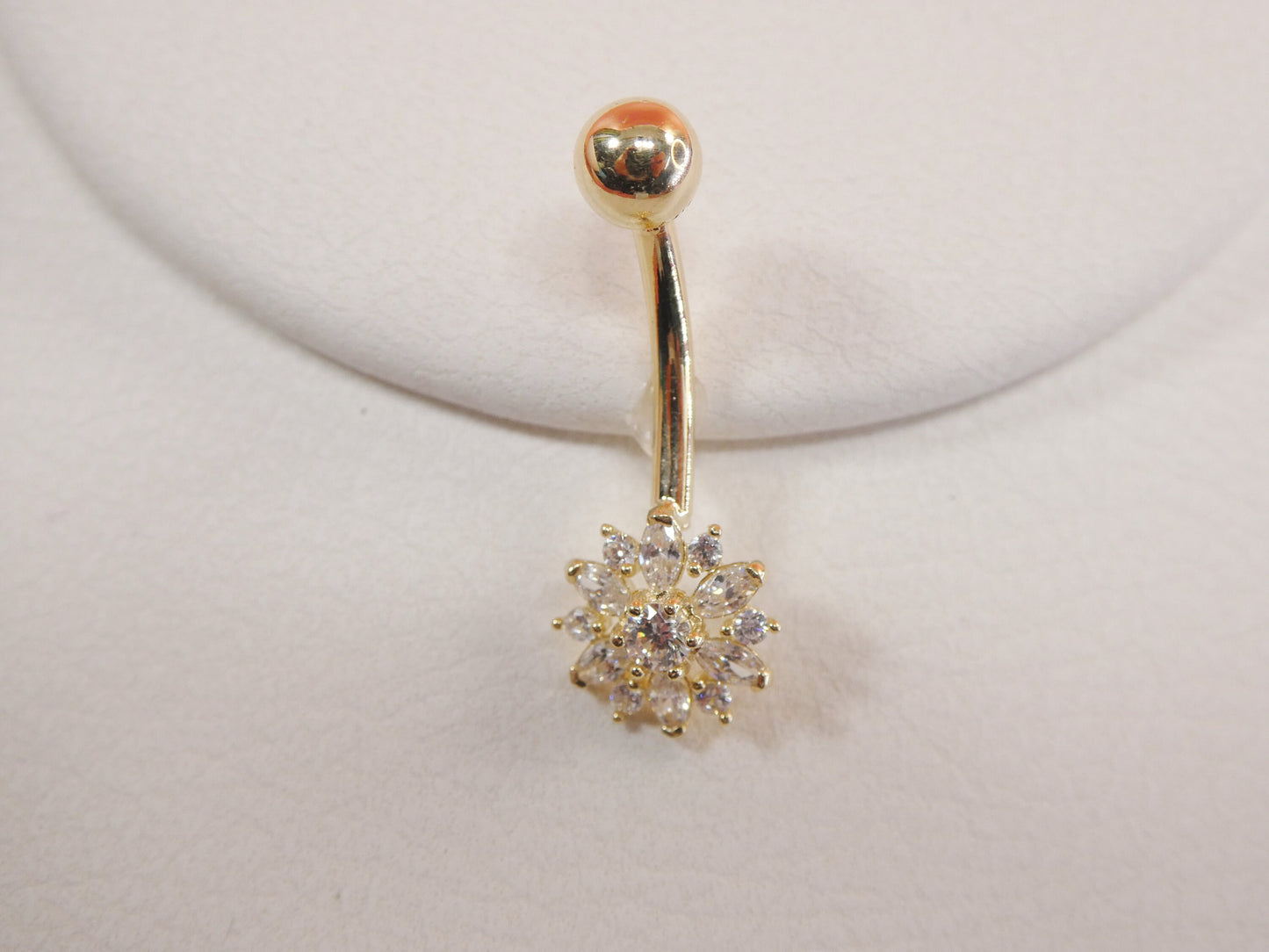 14k real solid yellow gold flower belly button ring piercing