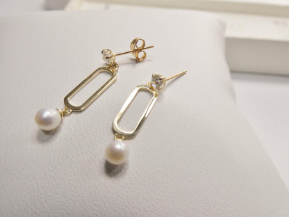 Real 10k Solid Yellow Gold Paperclip Dangling Push Post Earrings