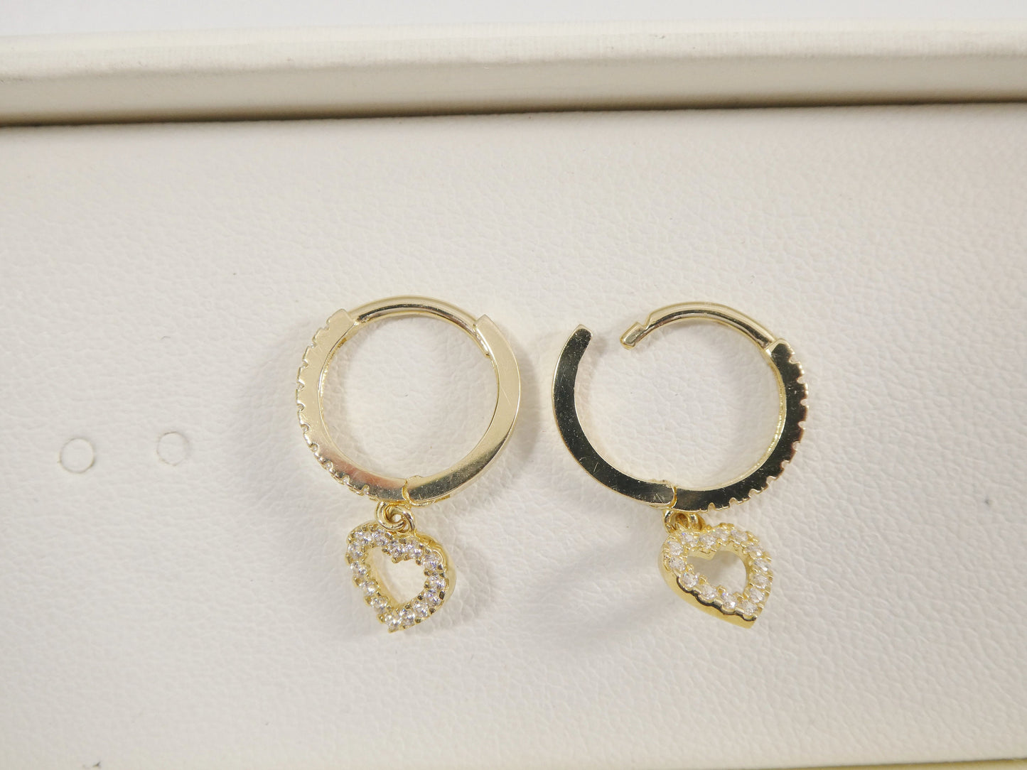 real 10k solid yellow gold dangle heart full micro fave setting hoop huggie earrings