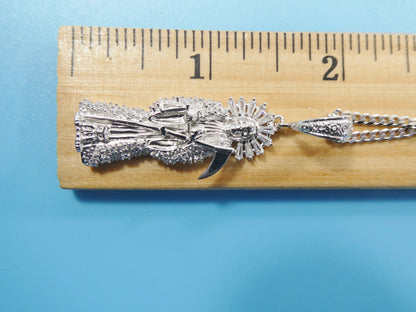 Real 925 Sterling Silver 18 Inch Curb Chain and Santa Muerte Pendent Charm