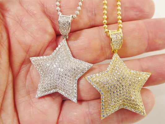 real 925 sterling silver 2mm moon cut chain and star charm pendent