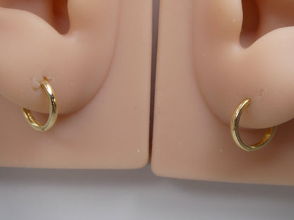 Real 10k Solid Yellow Gold 12mm Plain Hoop Huggie Earrings