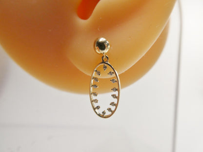 Real 10k Solid Yellow Gold Oval Drop Dangling Push Post Earrings