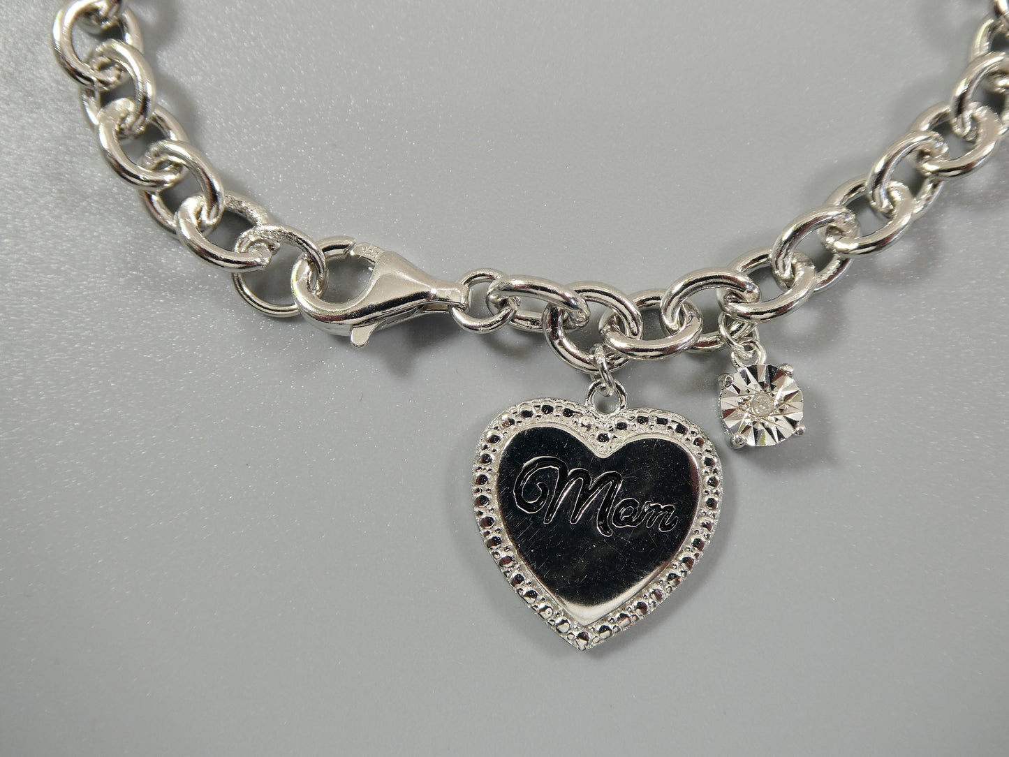 real 7 inch 925 sterling silver cable mom heart bracelet