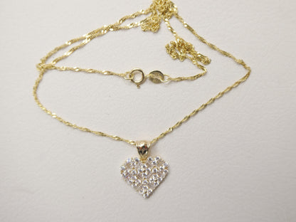 10k Real Solid Yellow Gold 16 Inch Chain & Heart Pendent Set