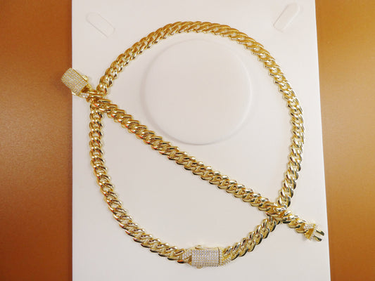 14k yellow gold color tone Monaco set necklace and bracelet over real 925 sterling silver