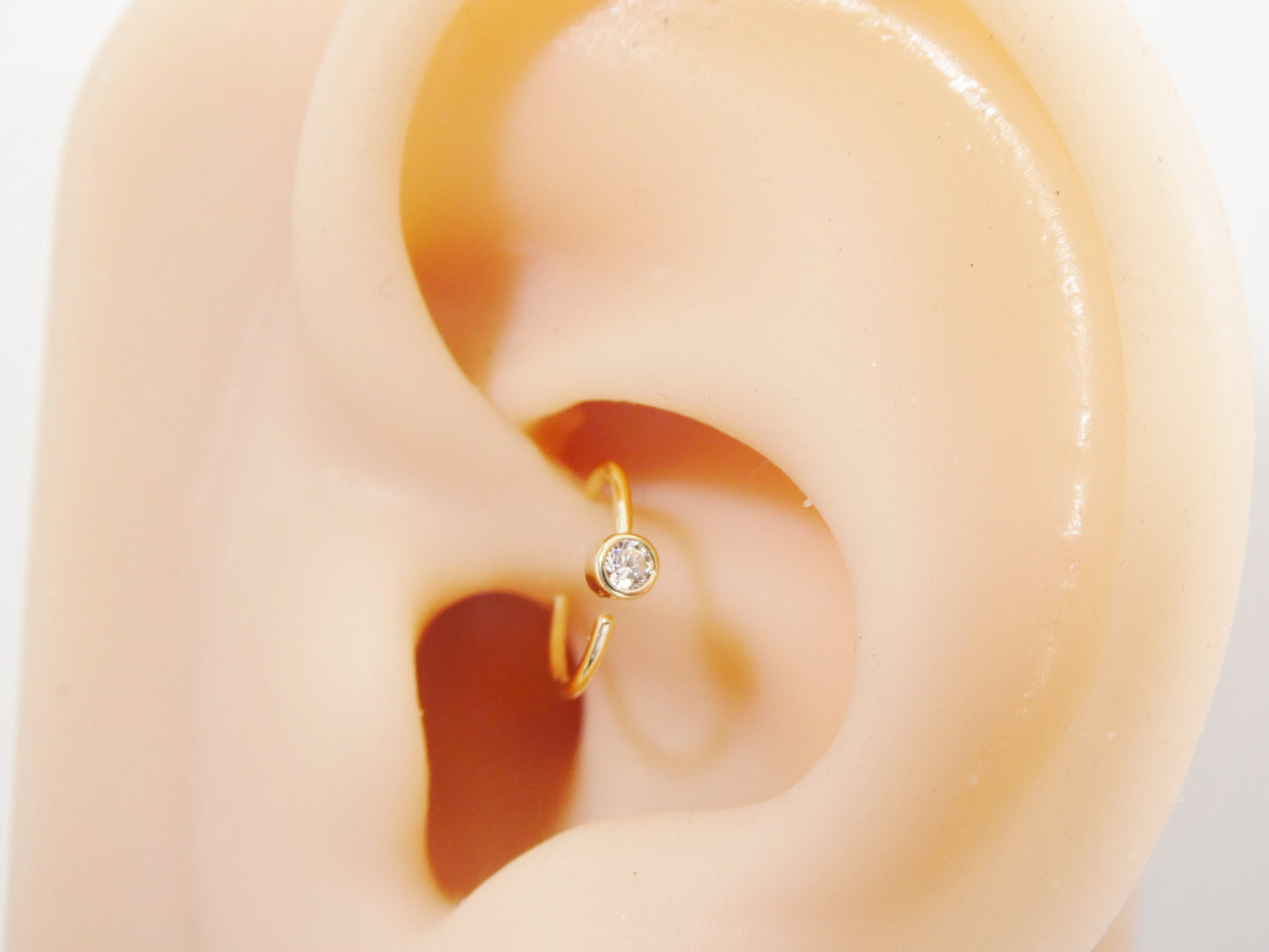 14k real solid yellow gold cz hoop earring cartilage daith ring piercing