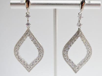 Real 925 Sterling Silver Micro Pave Setting 14k White Gold Color Finish Drop Earrings